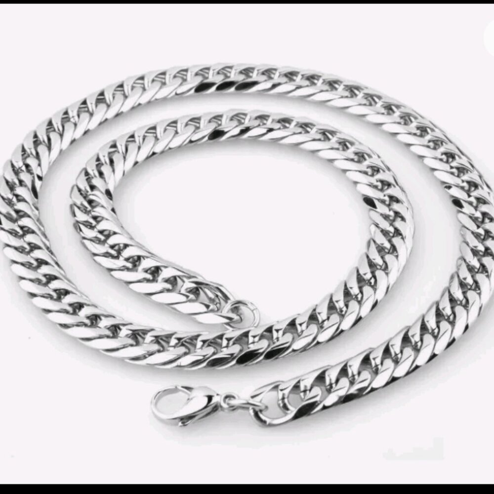 New Silver Plated Thick Heavy Stainless Steel Miami Cuban Link Chain Necklace